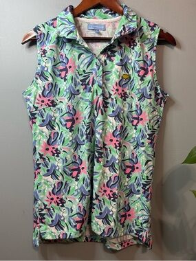 Masters Magnolia Lane Collection Sleeveless Polo Floral Golf Shirt Womens Medium